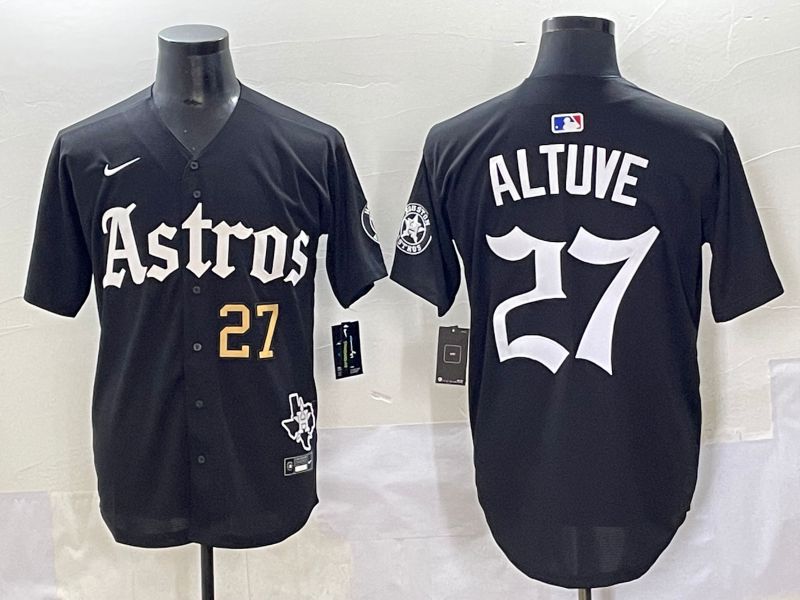 Men 2025 Houston Astros 27 Altuve Black Five generations Joint Name Nike MLB Jersey style 2